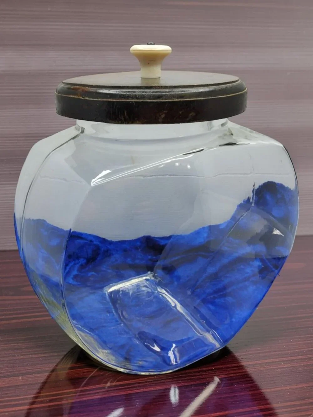 vintage large old fashion general store candy jar w/wooden lid